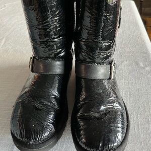 UGG Glossy Black Boots with Silver Accents